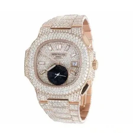 Patek Philippe 5980/1R Iced Out Diamond Nautilus Self-Winding Diamond Dial Watch