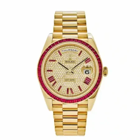 Rolex Day-Date 40mm 228398TRU Diamond Paved Dial Ruby Bezel President 40mm Watch