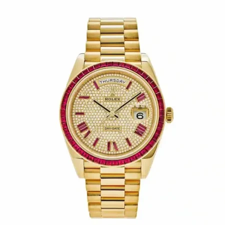 Rolex Day-Date 40mm 228398TRU Diamond Paved Dial Ruby Bezel President 40mm Watch
