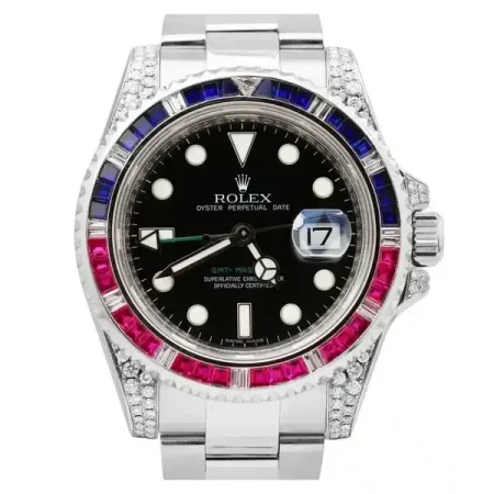 Rolex GMT-Master II 116710LN 40 mm Aftermarket Sapphire Ruby Diamond Bezel and Lugs Watch