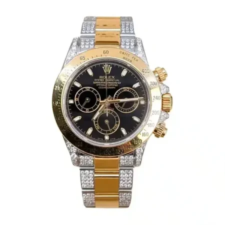Rolex Daytona 116523 Black Dial Aftermarket Iced Out Bracelet and Lugs 40mm