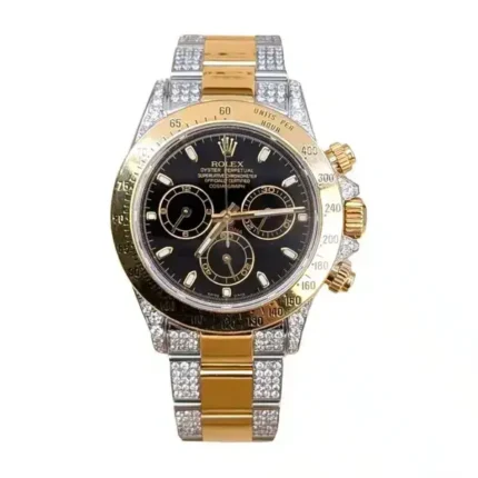 Rolex Daytona 116523 Black Dial Aftermarket Iced Out Bracelet and Lugs 40mm